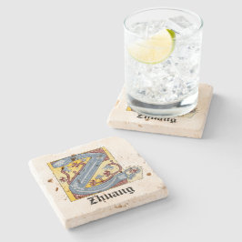 Medieval Blue och Red Ivy Illuminated Brev Z Stenunderlägg