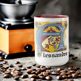 Medieval Blue och Red Ivy Ljusade Brev A Mugg