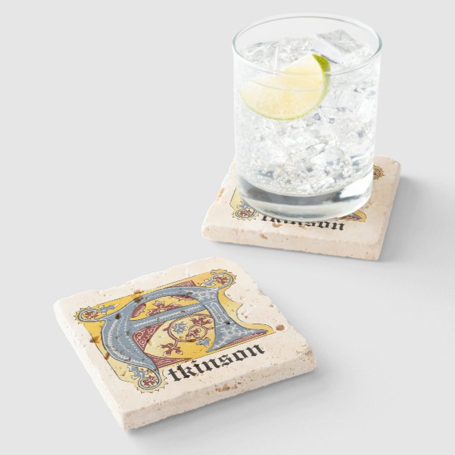 Medieval Blue och Red Ivy Ljusade Brev A Stenunderlägg (Sidan)