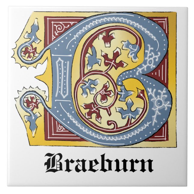 Medieval Blue och Red Ivy Ljusade Brev B Kakelplatta (Framsidan)