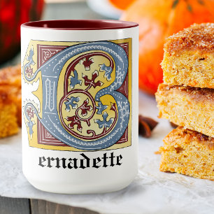 Medieval Blue och Red Ivy Ljusade Brev B Mugg