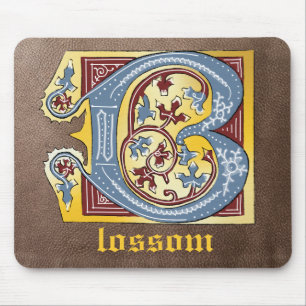 Medieval Blue och Red Ivy Ljusade Brev B Musmatta