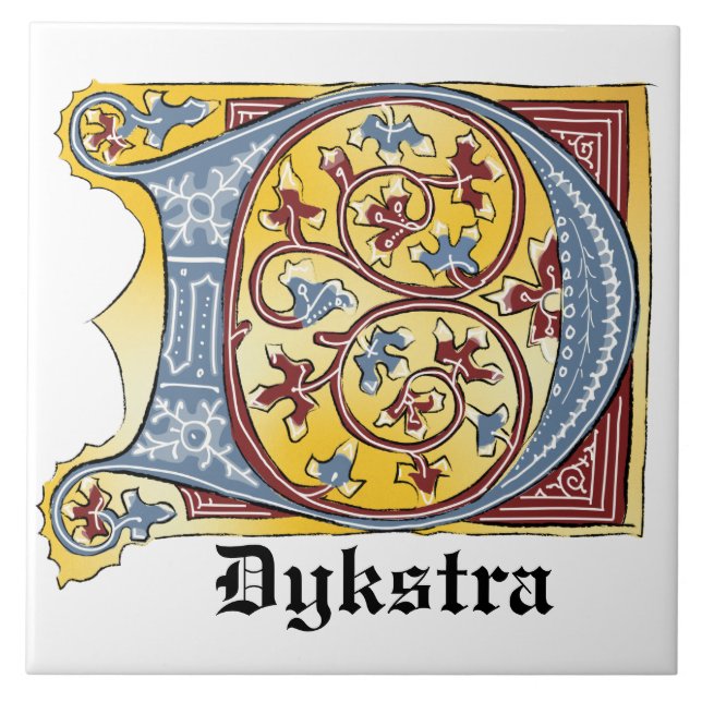 Medieval Blue och Red Ivy Ljusade Brev D Kakelplatta (Framsidan)