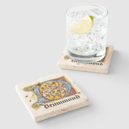 Medieval Blue och Red Ivy Ljusade Brev D Stenunderlägg