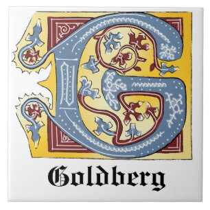 Medieval Blue och Red Ivy Ljusade Brev G Kakelplatta