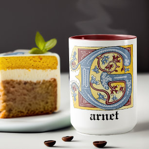 Medieval Blue och Red Ivy Ljusade Brev G Mugg