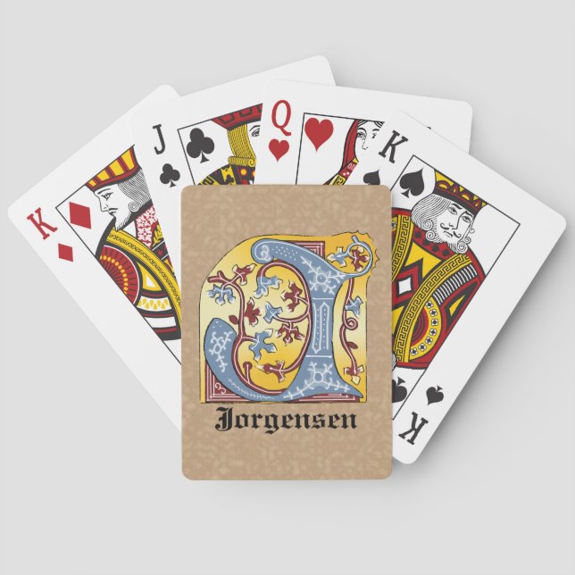 Medieval Blue och Red Ivy Ljusade Brev J Casinokort (Baksidan)