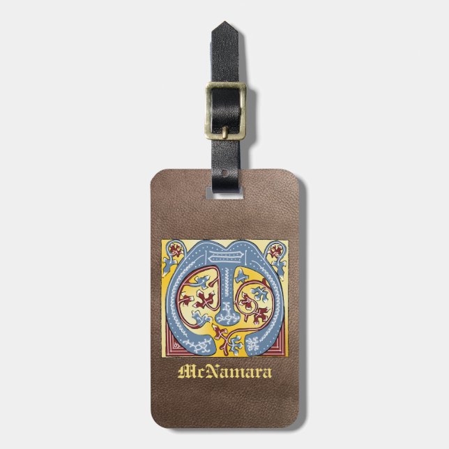 Medieval Blue och Red Ivy Ljusade Brev M Bagagebricka (Vertikal Framsida)