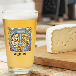 Medieval Blue och Red Ivy Ljusade Brev M Glaskopp