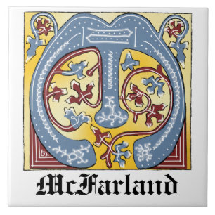 Medieval Blue och Red Ivy Ljusade Brev M Kakelplatta
