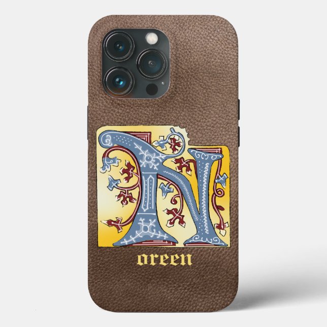 Medieval Blue och Red Ivy Ljusade Brev N (Baksida )