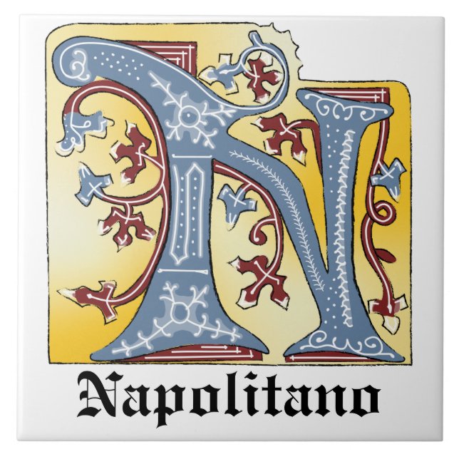 Medieval Blue och Red Ivy Ljusade Brev N Kakelplatta (Framsidan)