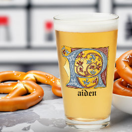 Medieval Blue och Red Ivy Ljusade Brev R Glaskopp