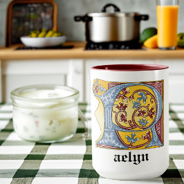 Medieval Blue och Red Ivy Ljusade Brev R Mugg