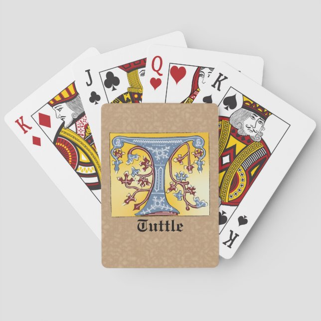 Medieval Blue och Red Ivy Ljusade Brev T Casinokort (Baksidan)