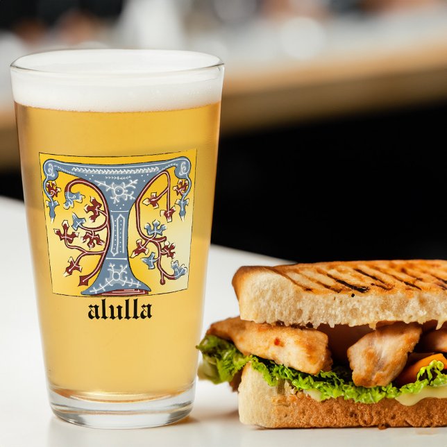 Medieval Blue och Red Ivy Ljusade Brev T Glaskopp (Skapare uppladdad)