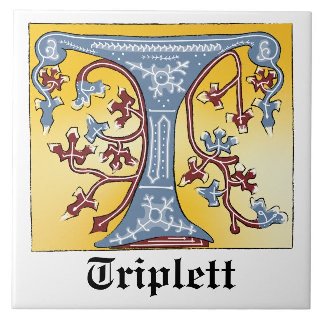 Medieval Blue och Red Ivy Ljusade Brev T Kakelplatta (Framsidan)