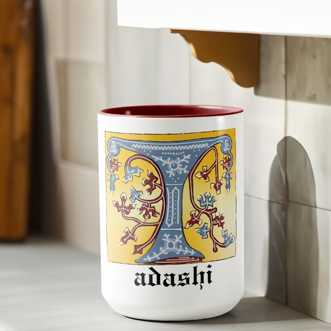 Medieval Blue och Red Ivy Ljusade Brev T Mugg (Skapare uppladdad)