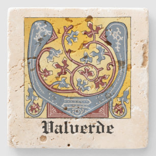 Medieval Blue och Red Ivy Ljusade Brev V Stenunderlägg