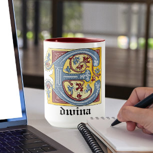 Medieval Blue och Red Ivy Upplyst Brev E Mugg
