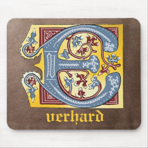 Medieval Blue och Red Ivy Upplyst Brev E Musmatta