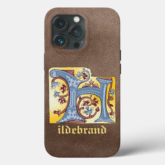 Medieval Blue och Red Ivy Upplyst Brev H (Baksida )