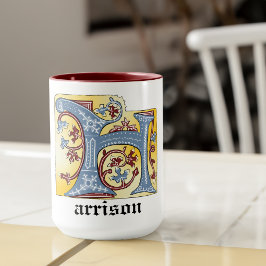 Medieval Blue och Red Ivy Upplyst Brev H Mugg