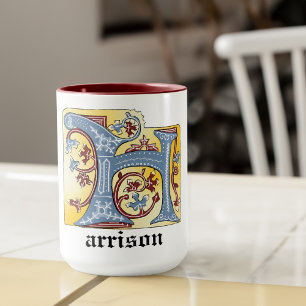 Medieval Blue och Red Ivy Upplyst Brev H Mugg
