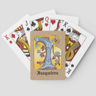 Medieval Blue och Red Ivy Upplyst Brev I Casinokort