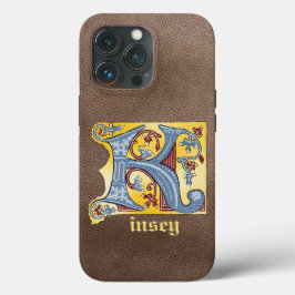 Medieval Blue och Red Ivy Upplyst Brev K