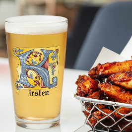 Medieval Blue och Red Ivy Upplyst Brev K Glaskopp