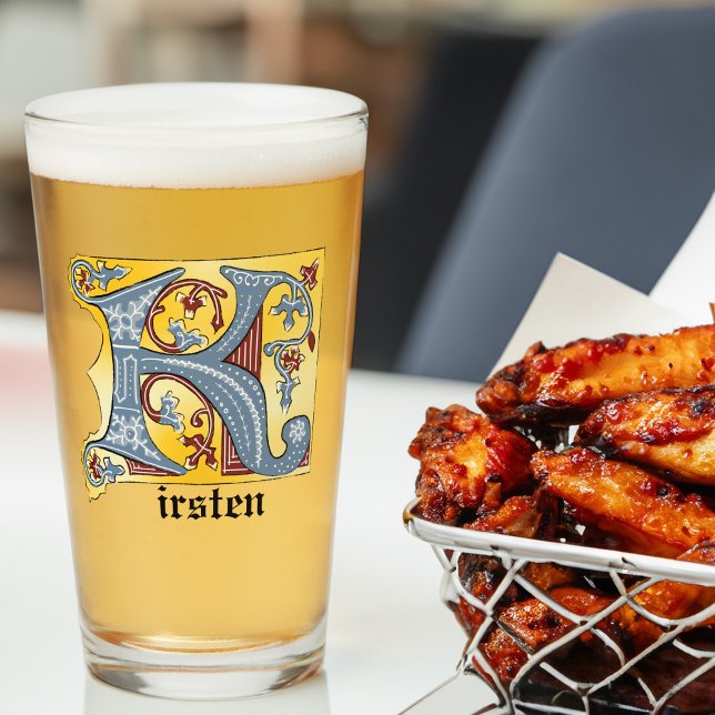 Medieval Blue och Red Ivy Upplyst Brev K Glaskopp (Skapare uppladdad)