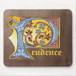 Medieval Blue och Red Ivy Upplyst Brev P Musmatta