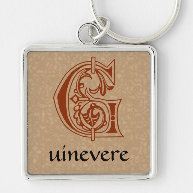 Medieval botanisk dekorationskapital G Fyrkantig Silverfärgad Nyckelring (Framsidan)