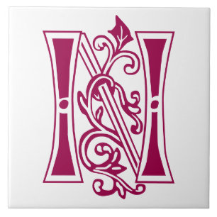 Medieval botaniskt dekorativt kapital N Kakelplatta