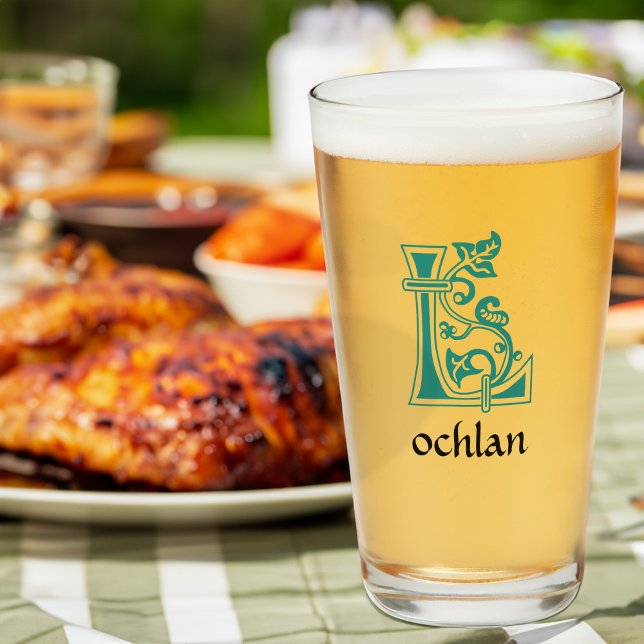 Medieval botaniskt dekorativt versalt L Glaskopp (Skapare uppladdad)