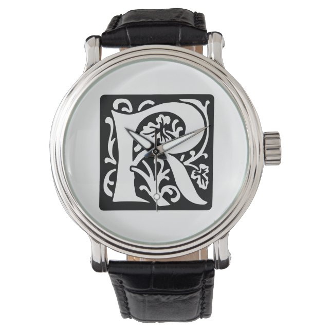 Medieval Brev R Monogram Black and White Armbandsur (Framsida)