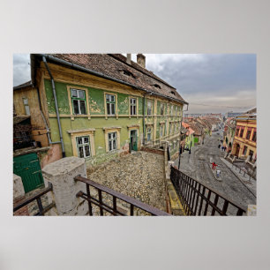 Medieval byggnad nära liggra Sibiu-Rumänien Poster