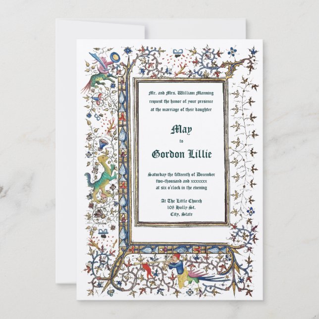 Medieval ca 1415 Upplyst Bröllop Inbjudningar (Framsida)