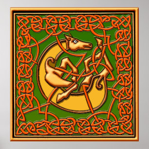 Medieval captive Horse in Celtic Knot Design Poster