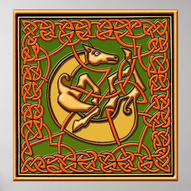 Medieval captive Horse in Celtic Knot Design Poster (Framsidan)