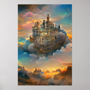 Medieval Castle, Fantasy Kingdom, Castle in himlar Poster