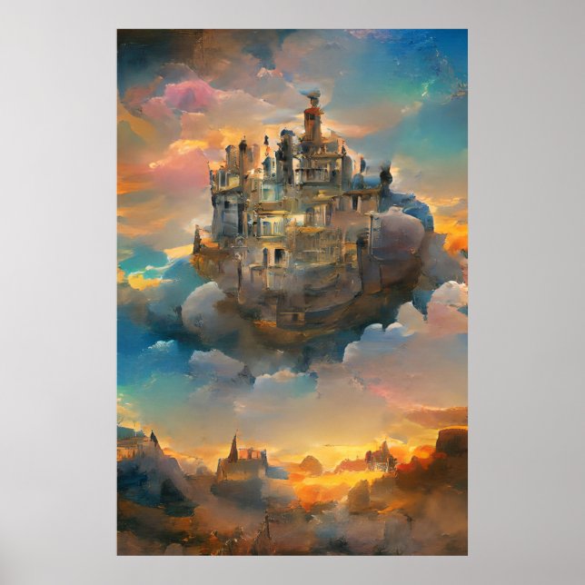 Medieval Castle, Fantasy Kingdom, Castle in himlar Poster (Framsidan)