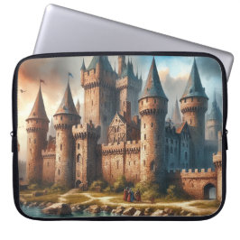 Medieval Castle från en tranquil River vid Sunset Laptop Fodral