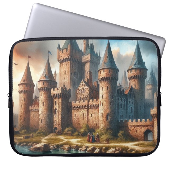 Medieval Castle från en tranquil River vid Sunset Laptop Fodral (Framsidan)
