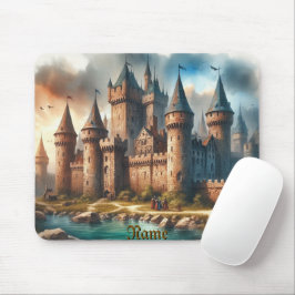 Medieval Castle från en tranquil River vid Sunset Musmatta