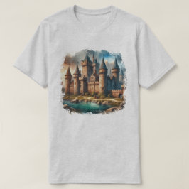 Medieval Castle från en tranquil River vid Sunset T Shirt