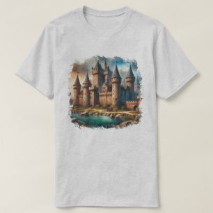 Medieval Castle från en tranquil River vid Sunset T Shirt