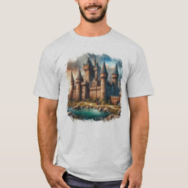 Medieval Castle från en tranquil River vid Sunset T Shirt