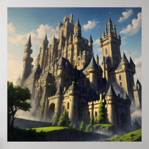 Medieval Castle Grassy Blå himmel Cloud Ligcape Poster